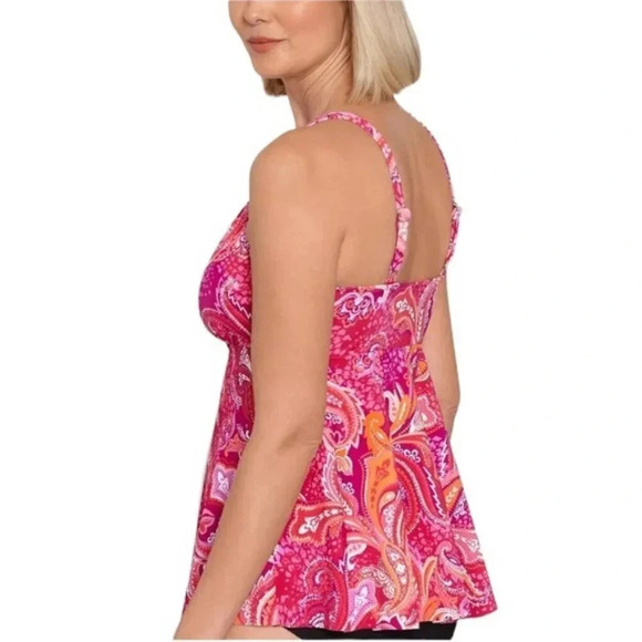 Swim Solutions Underwire V Neck Paisley Tankini Swim Top Pink Size 8 NWT - Picture 3 of 11